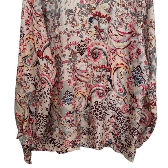 Johnny Was Jungle Paisley Rasvana 100% Silk Lightweight Button Blouse Size L - Picture 8 of 11